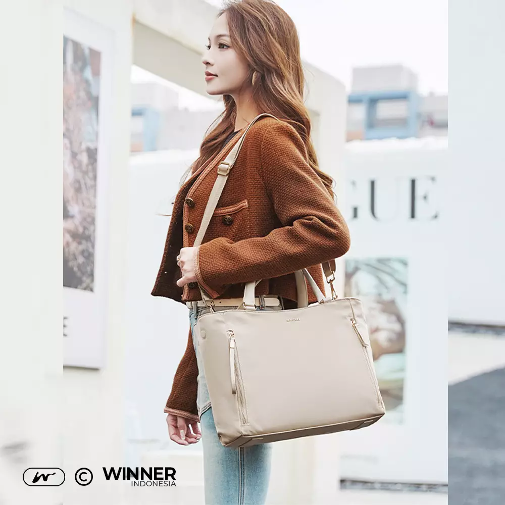 Tas Laptop 15,6 inch Bahu Selempang Nilon Oxford Anti-Air Wanita Bag (T14-019) - Warna Khaki 15,6 inch