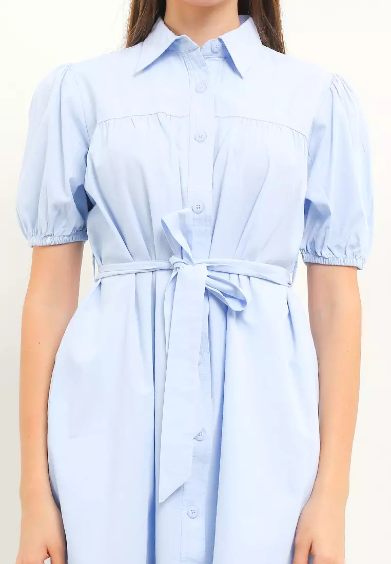 Bestari Denim Shirt Dress With Waist Belt