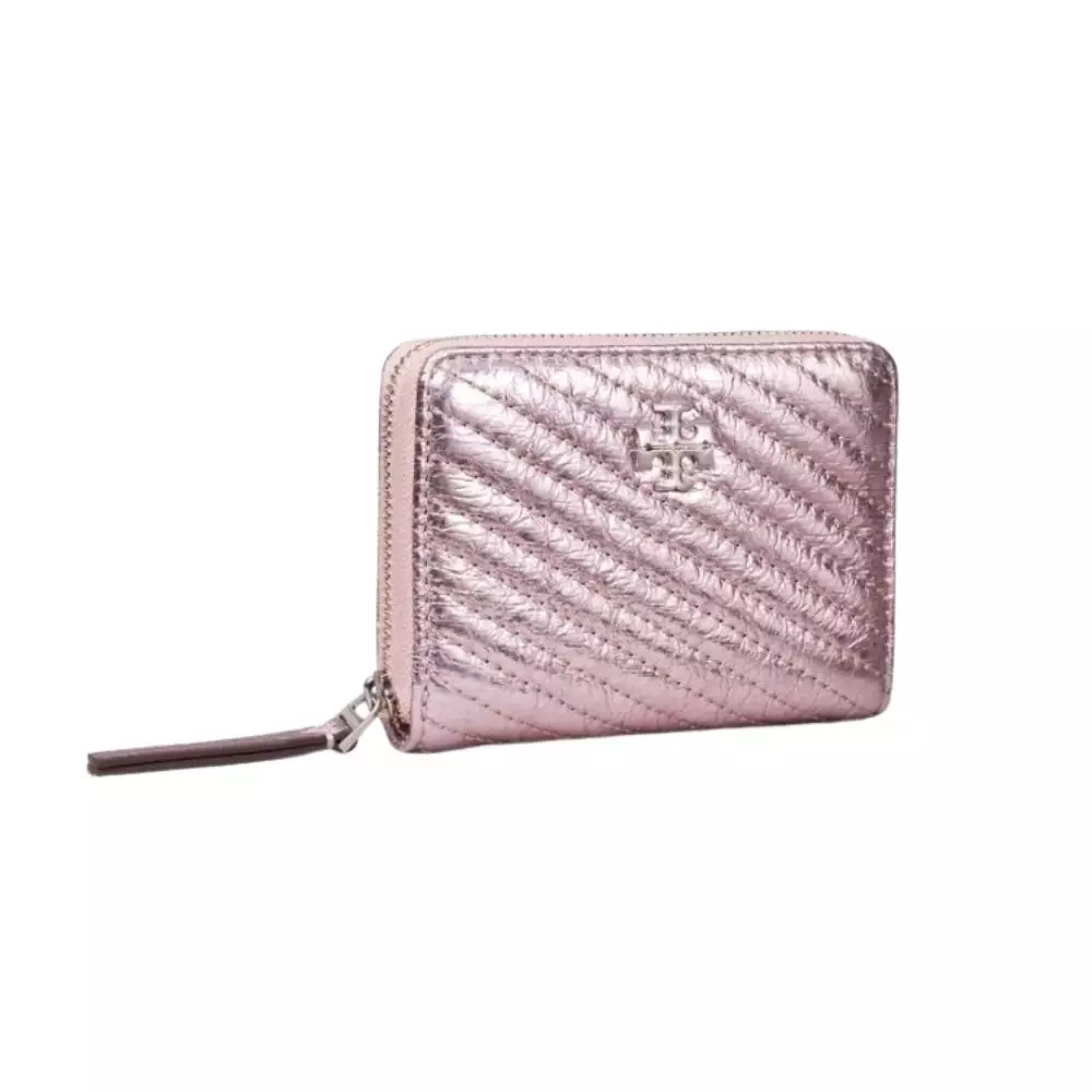 Small Kira Moto Quilt Metallic Zip-Around Wallet Sparkle Pink