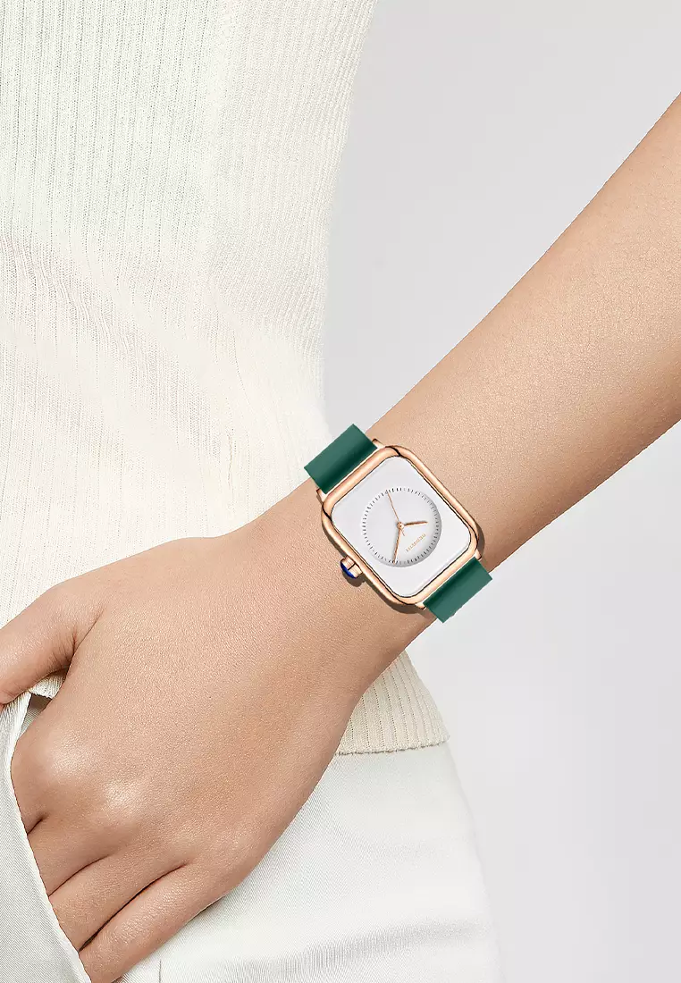 Jam Tangan Wanita Santai Display Kuarsa Tahan Air Wanita Tali Silikon Jam Tangan Cewek greenwhite