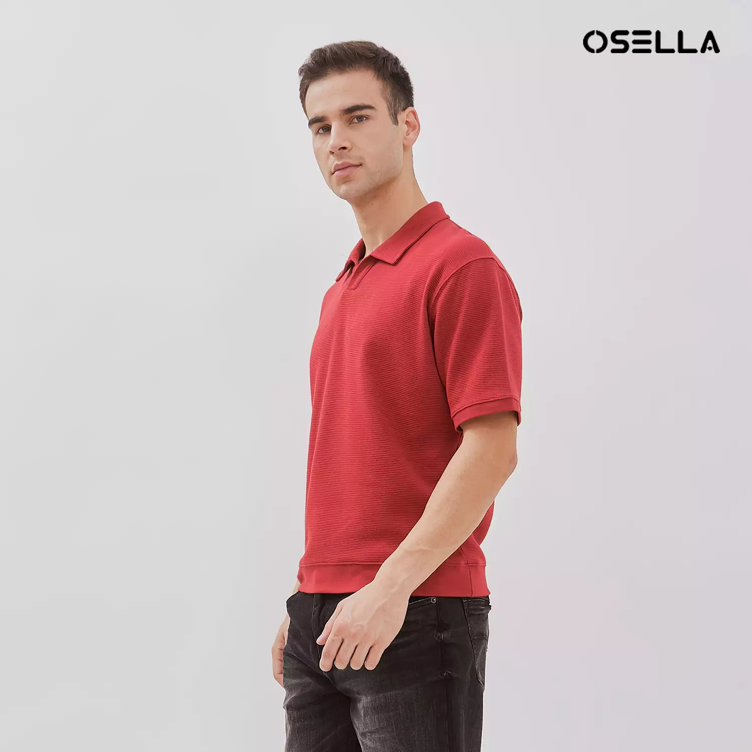 Osella Oliver Short Sleeve V-Neck Polo With Fancy Fabric 20214007 | Kaos Polo Lengan Pendek Pria