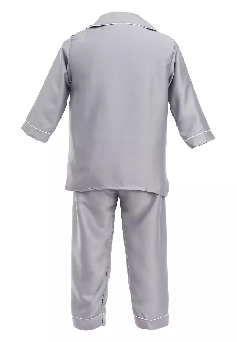 Joyce Piyama Anak Unisex Lengan Panjang Kids Pajamas Motif Polos Material Satin ORIGINAL - Gray