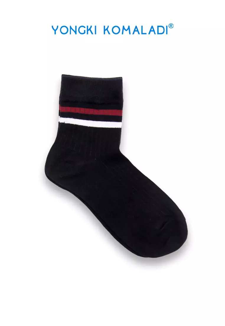 YONGKI KOMALADI KAOS KAKI MOTIF STRIPE KECIL OLDSCHOOL WARNA SOCK05 HITAM