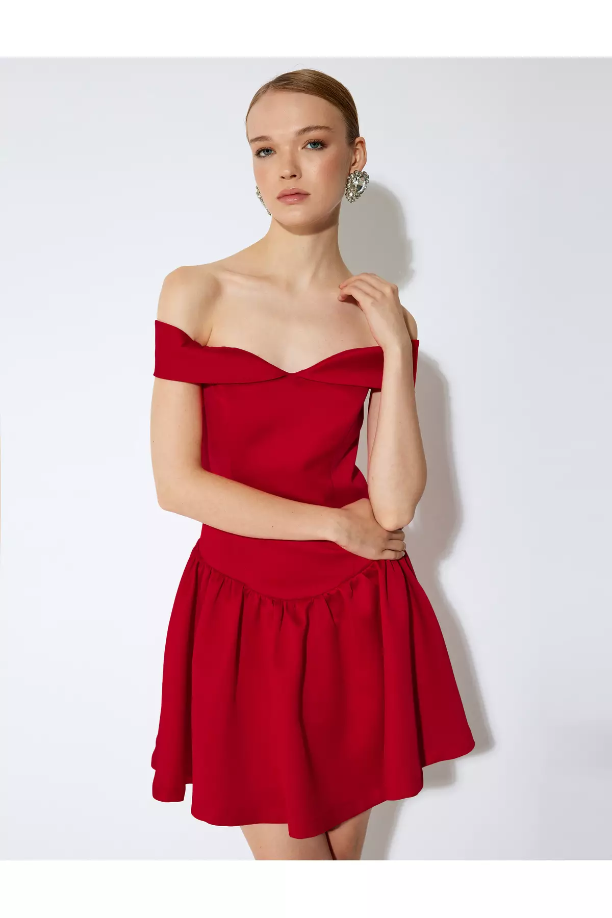 Satin Heart Neckline Off-The-Shoulder Mini Bubble Dress