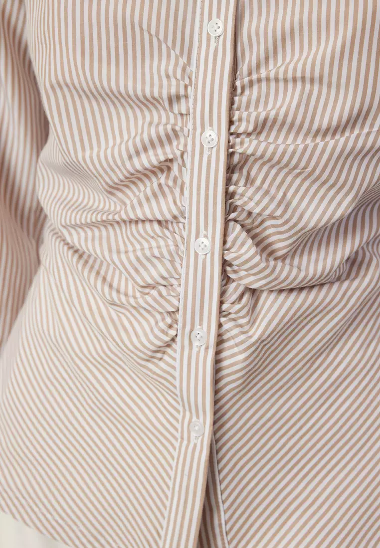 Striped Shirt with Shirring Detail