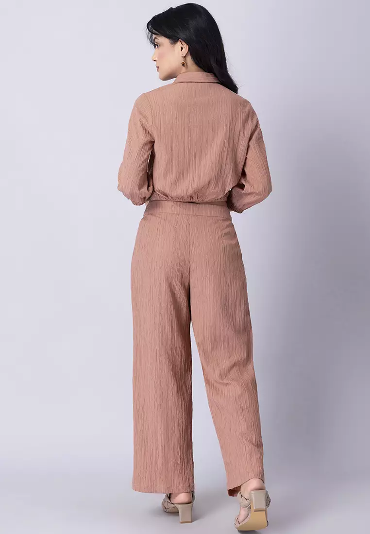 Peach Front Knot Shirt and Pant Set