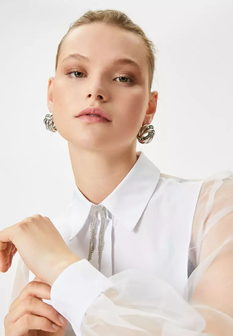 Brooch Collar Tulle Shirt