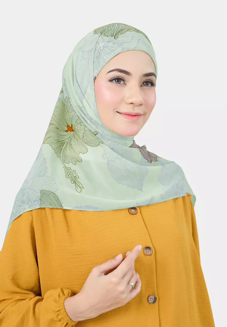 Cotton Bee - Hiraya Printed Instan | Hijab Segiempat Inner - Watery Green