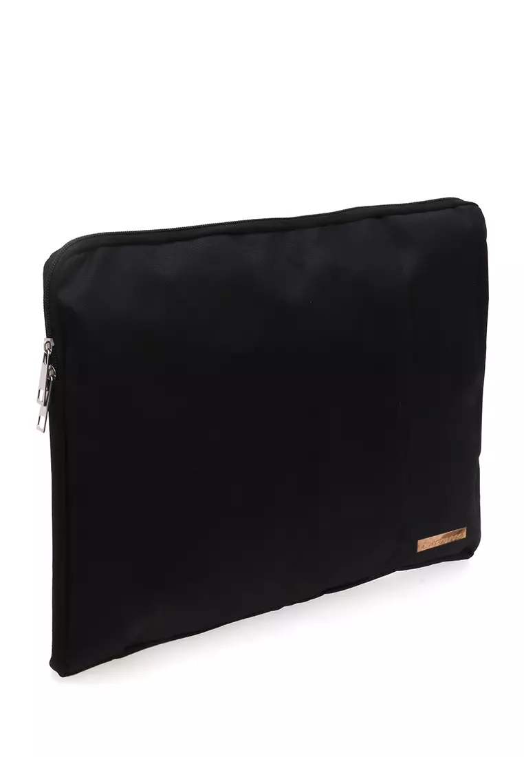 Tas Laptop Motif Polos Simple Zip Fastening Detail Dua Slot Softcase - Hitam