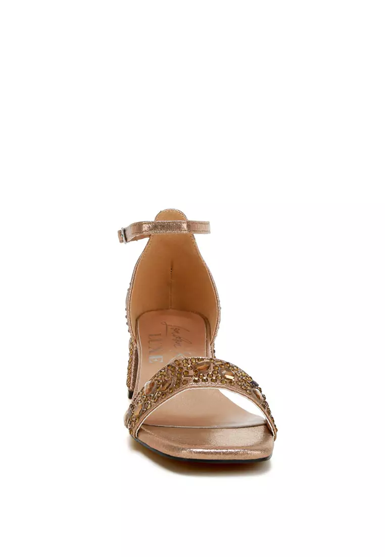 Rhinestone Embellished Shimmer Sandals in Bronze