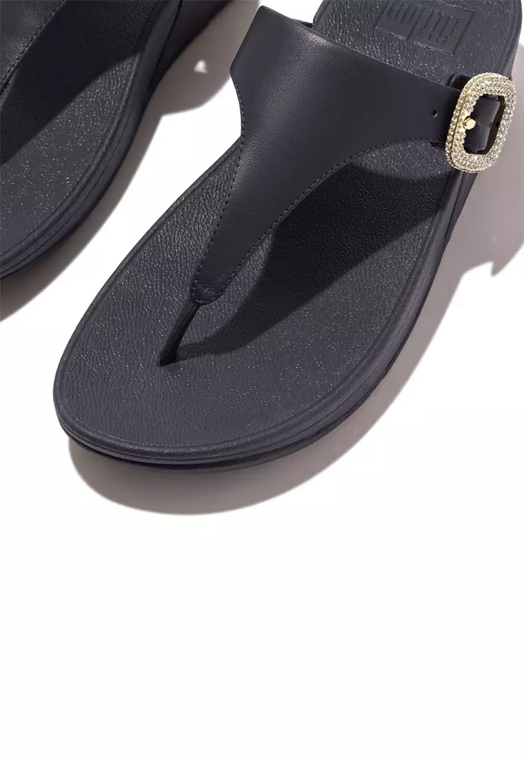 FitFlop LULU Crystal-Buckle Leather Toe-Post Sandals - Midnight Navy (HN9-399)