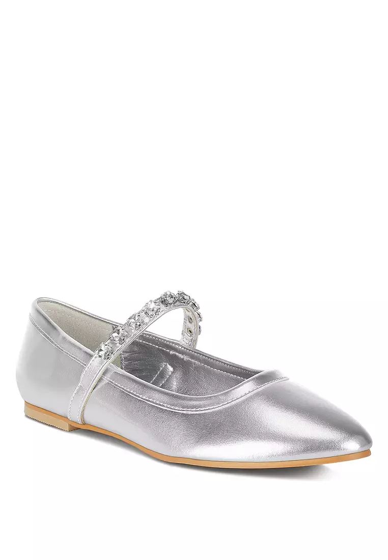 Metallic Mary Jane Ballerinas in Silver