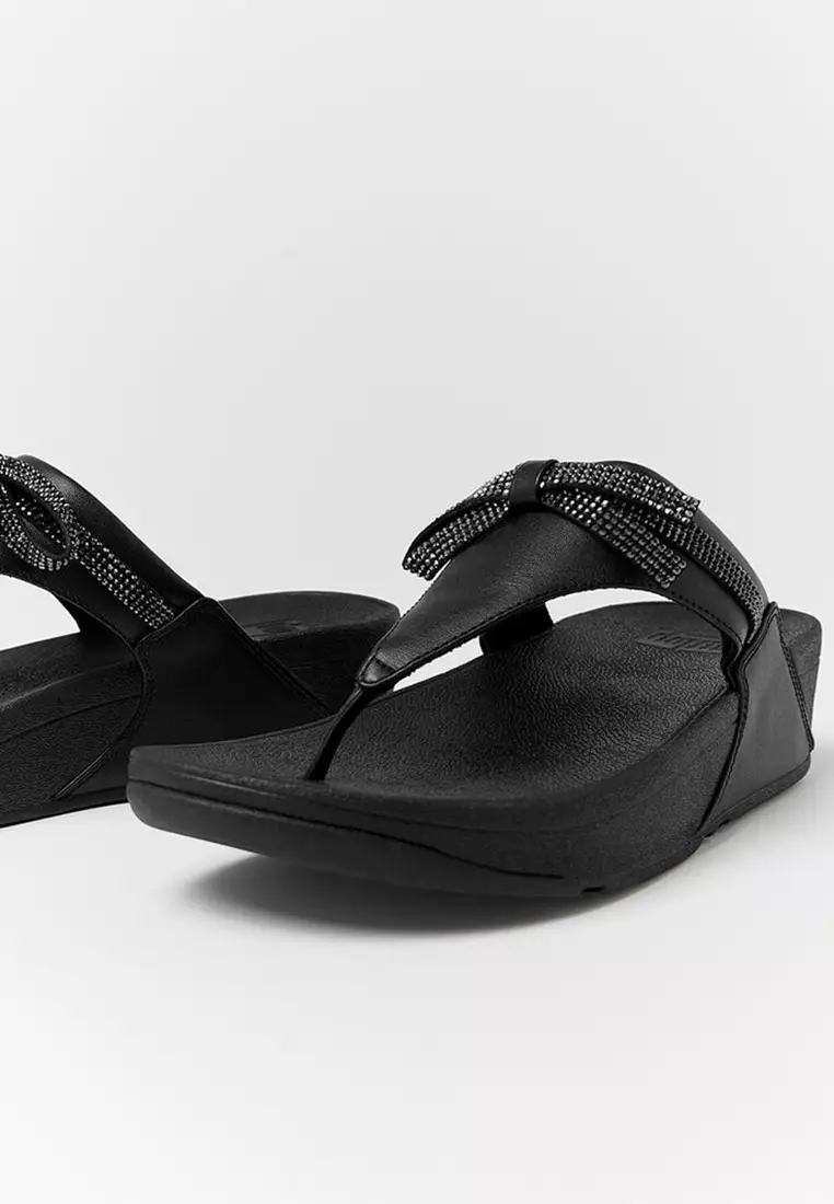 Lulu Glitz-bow Leather Toe-post Sandals
