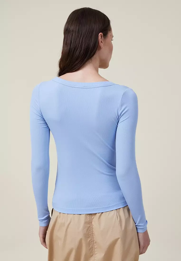 Staple Rib Scoop Neck Long Sleeve Top by Cotton On Online, THE ICONIC