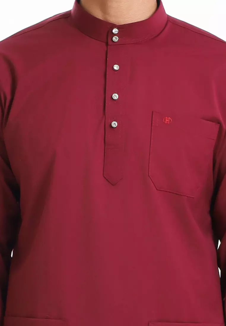 Forest x Hatta Dolmat Baju Melayu Cekak Musang Dewasa - BM24104-56Maroon