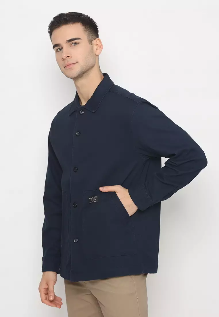 POLICE Kemeja Polos Semi Jaket Navy Regular Fit Lengan Panjang Pria
