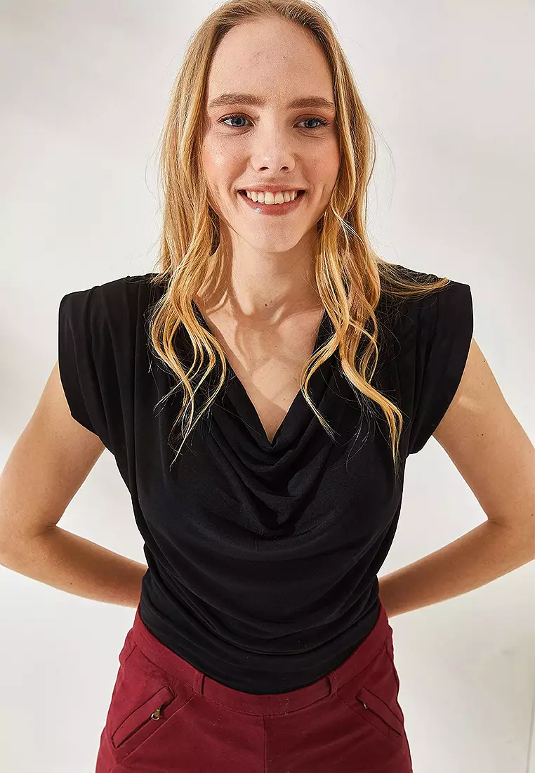 Cowl Neck Ruched Top