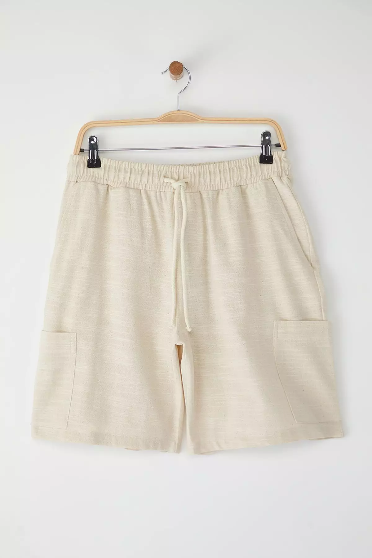 Ecru Linen Look Cotton Shorts & Bermudas with Cargo Pockets TMNSS25SR00055
