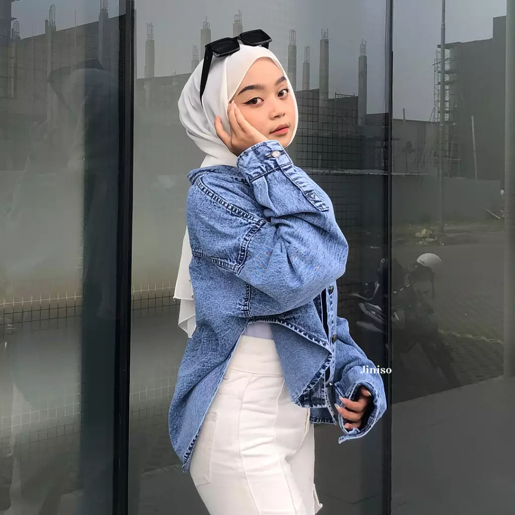 Jaket Crop Jeans Oversize Belle Basic Blue Acid