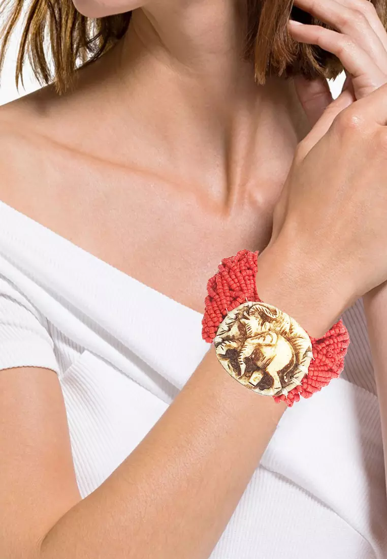Encarved Elephant Beads Bracelet Red