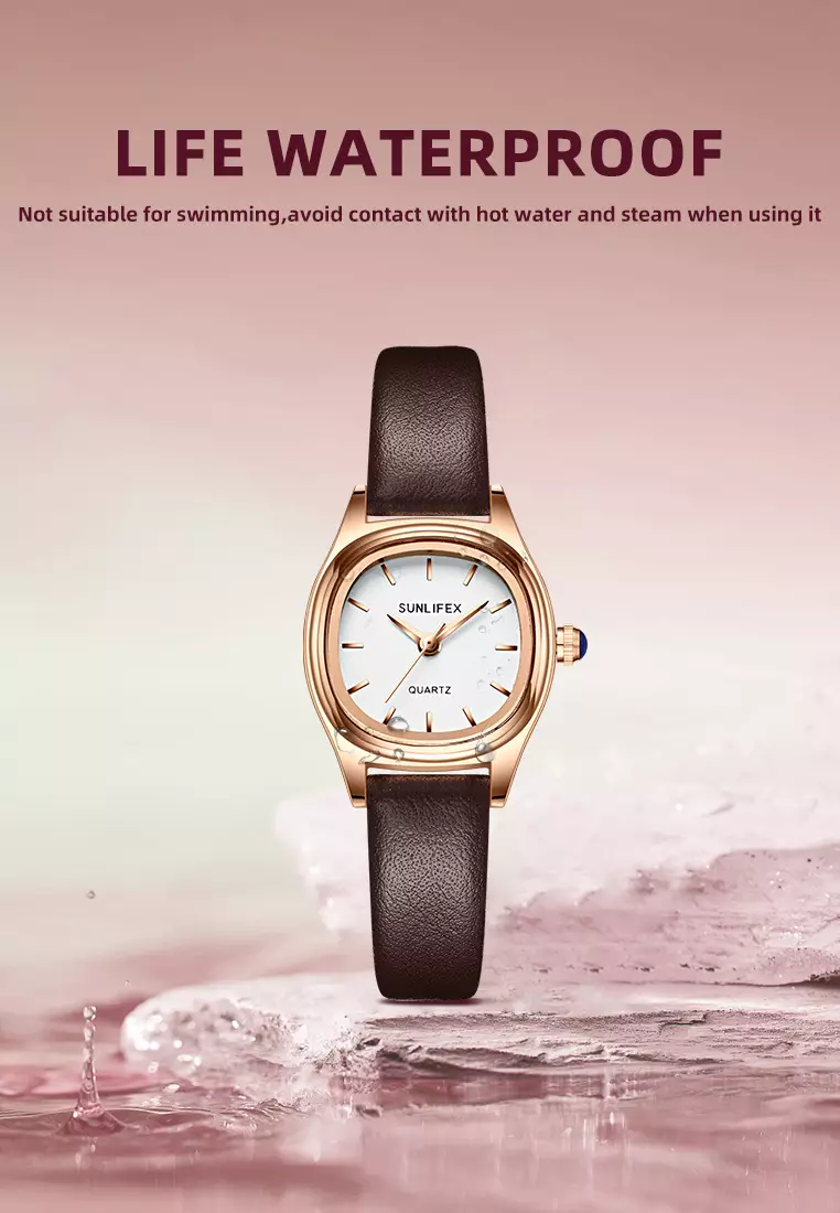 Jam Tangan Wantia Casual Fashion Dial Kotak Analog Quartz Strap  Leather Jam Tangan Cewek coffee