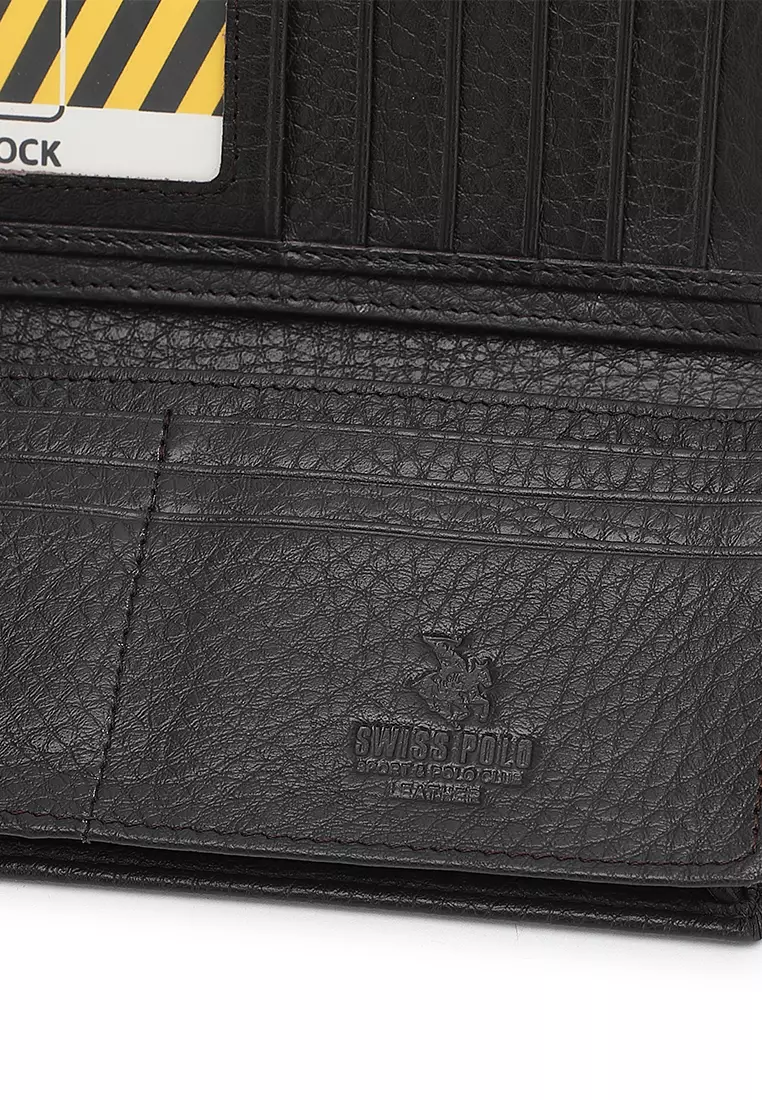 Genuine Leather RFID Long Wallet - Black
