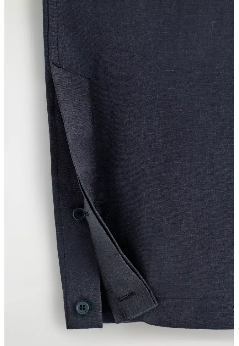 ELASTICATED LINEN BARREL-LEG TROUSERS