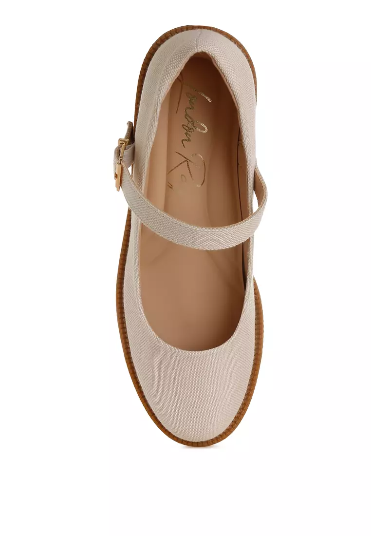 Canvas Mary Jane Shoes in Beige