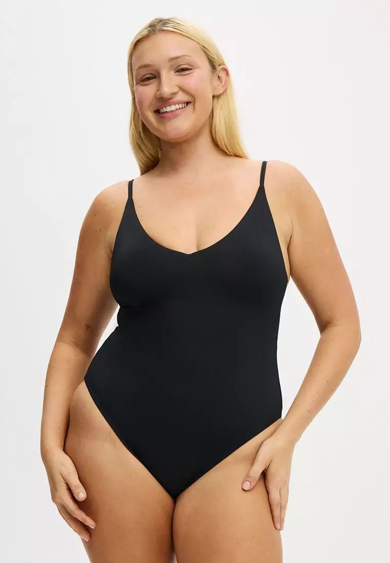 Thin Strap V Neck One Piece Cheeky