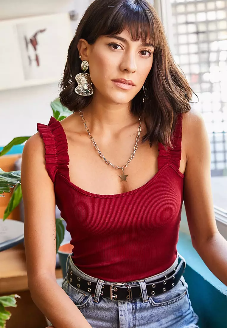 Strap Frilly Lycra Camisole Blouse