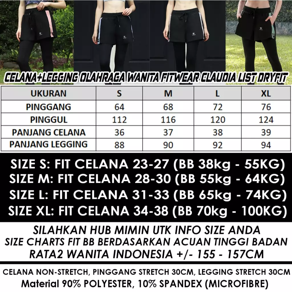 Fitwear - Celana Lari + Inner Legging Olahraga Wanita CLAUDIA LIST POCKET OVERSIZE - WHITE