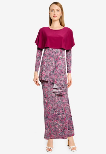 Midi Kurung Peplum Shoulder Cape from Zuco Fashion in Pink