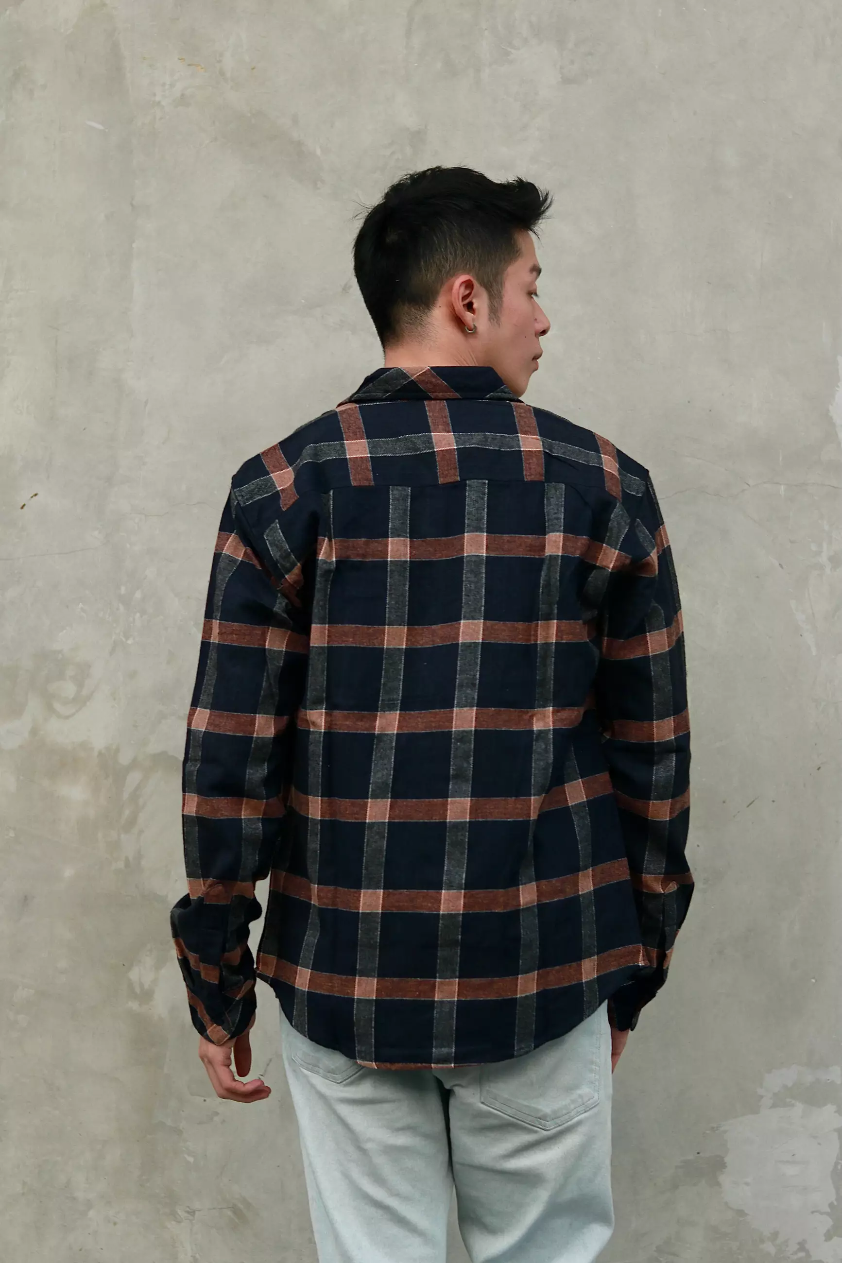 Kale Kenley Brown/Kemeja Flanel Pria Lengan Panjang