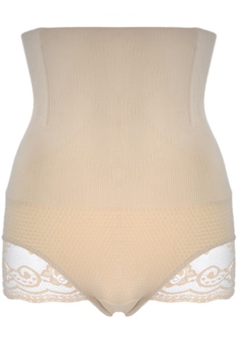 Magic Hole-Bun Lifter High Waist Knitted, With Floral Lace-Brown