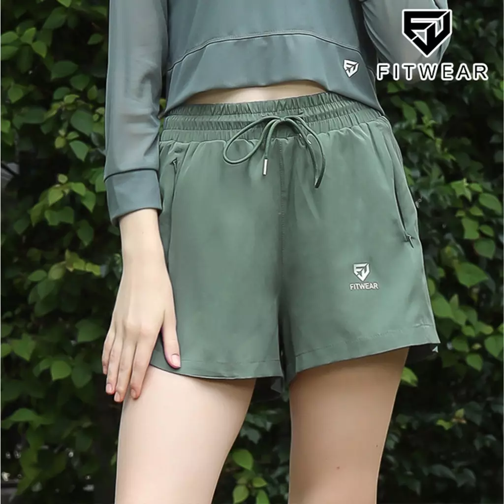 Fitwear Celana Pendek Lari Tanpa Inner Olahraga Wanita BRIELLA BIGSIZE POCKET ZIP - SAGE GREEN