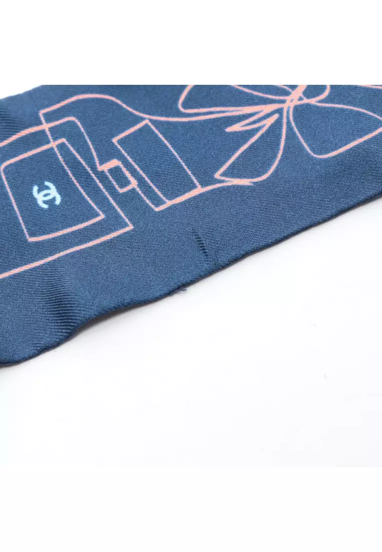 Pre-Loved Chanel coco mark all-over pattern scarf silk Navy multicolor