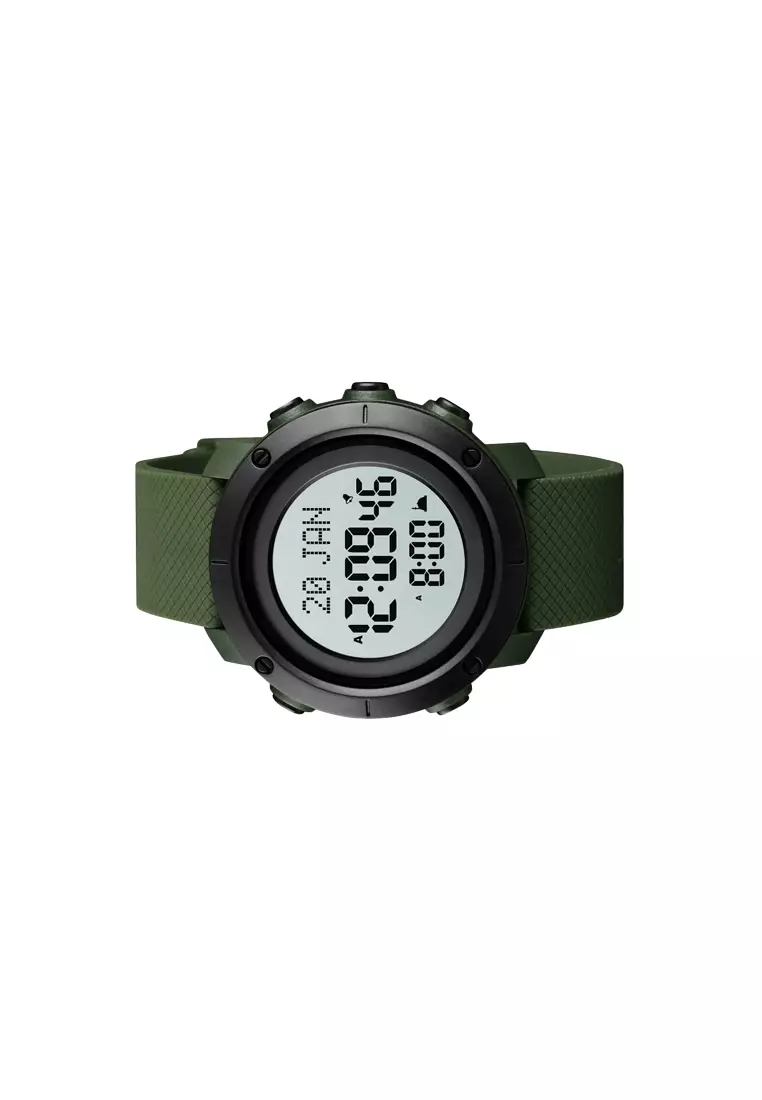 Jam Tangan Digital Pria Penunjuk Arah Kiblat Anti Air 50M ABS Ring Army Green ORIGINAL