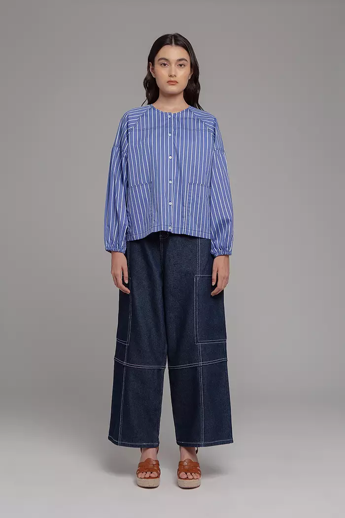 COTTONINK - Atasan Blouse Wanita Blue Striped Pippy #StudioSpringCollection
