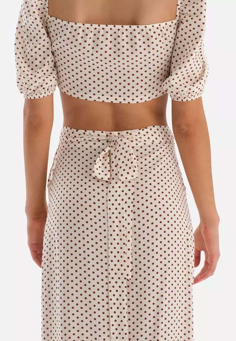 Ecru Retro Skirt, Polka dot Printed, Beachwear for Women