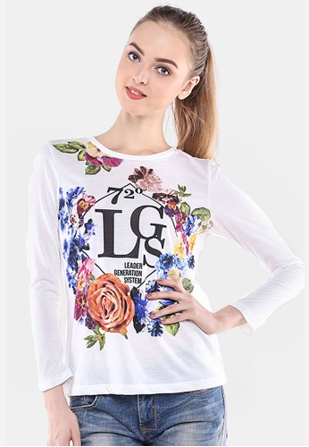LGS - Slim Fit - Kaos Wanita - Putih - Gambar Bunga.