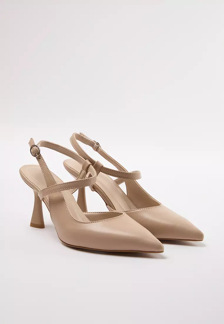 Beige Ankle Strap Women's Thin Heeled Shoes Takaw25To00004
