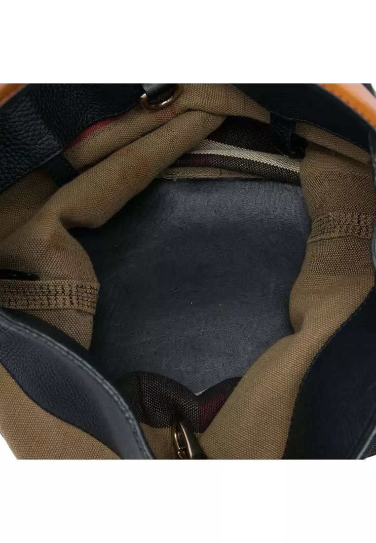 Pre-Loved Burberry Medium Mega Check Canvas And Grained Calfskin Ashby Tassel Bucket Bag