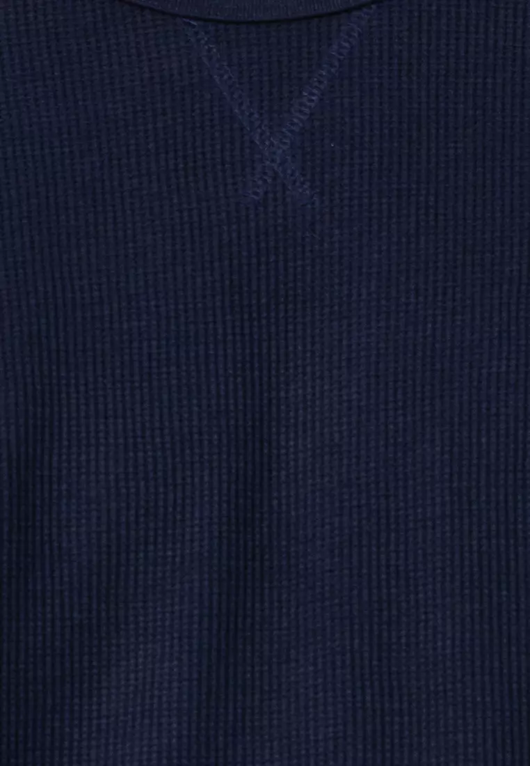 Cropped Fit Textured Long Sleeves Tee