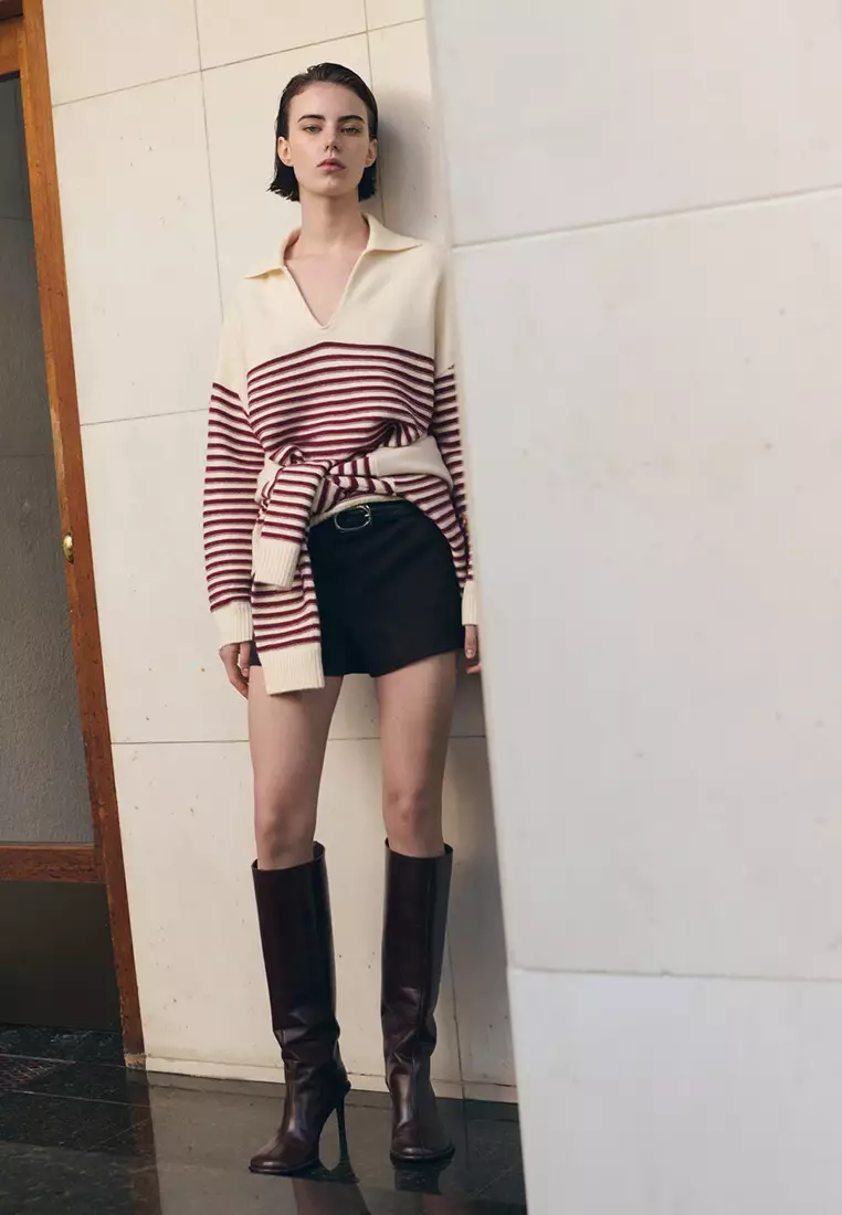 Striped Polo-Neck Sweater