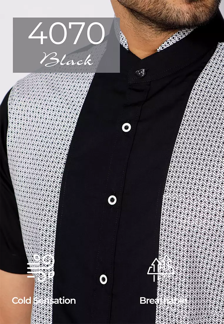 Casella Baju Koko Pria Lengan Pendek Exclusive | Baju Koko Rashid Lengan Pendek 4070 Black