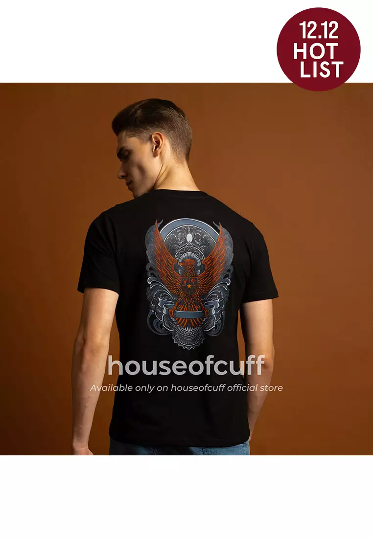 Houseofcuff Kaos Lengan Pendek Katun Kombed 30s Garuda Beta Hitam