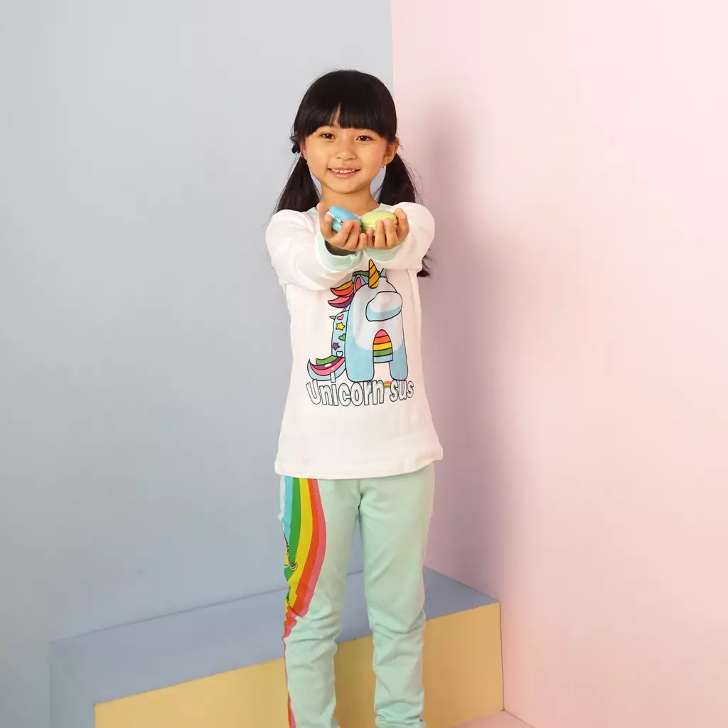 BAJU TIDUR PIYAMA ANAK SETELAN ANAK PEREMPUAN LENGAN PANJANG - Among us unicorn Tosca