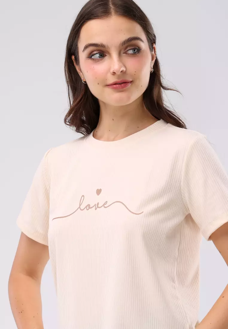 Special Ribbing Plain Knits Short Sleeves Blouse