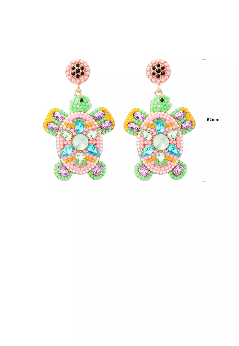 Buy Glamorousky Fashion Cute Plated Gold Turtle Pink Ball Earrings