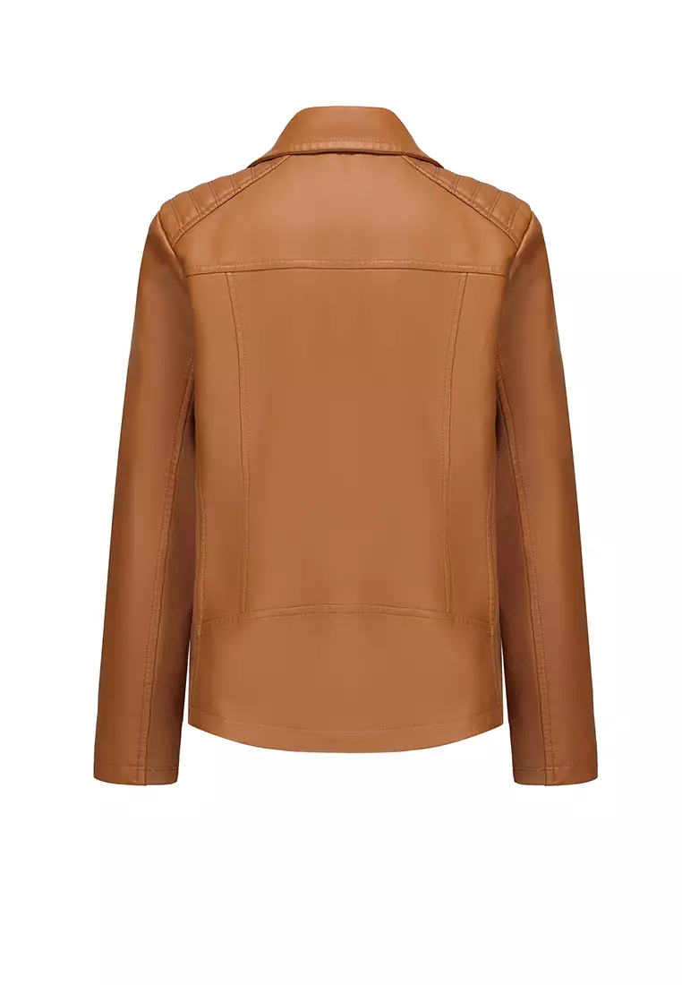 Patchwork Knit Faux Leather Biker Jacket AD-M25PJ49